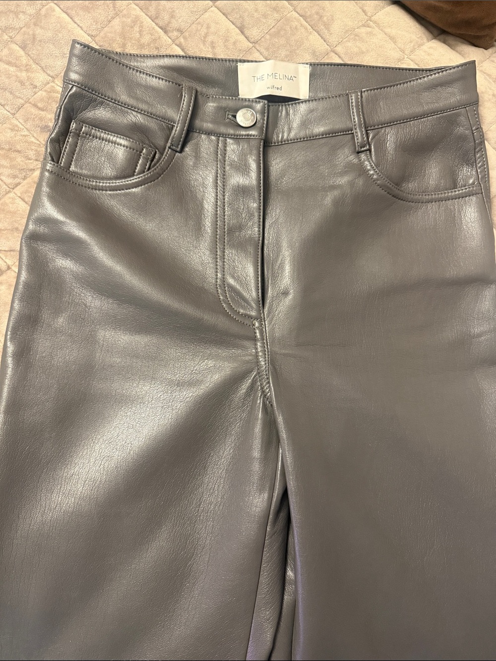 Leather-Look High-Rise Jeans - Gray